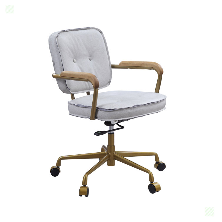Vintage White Top Grain Leather Swivel Office Chair