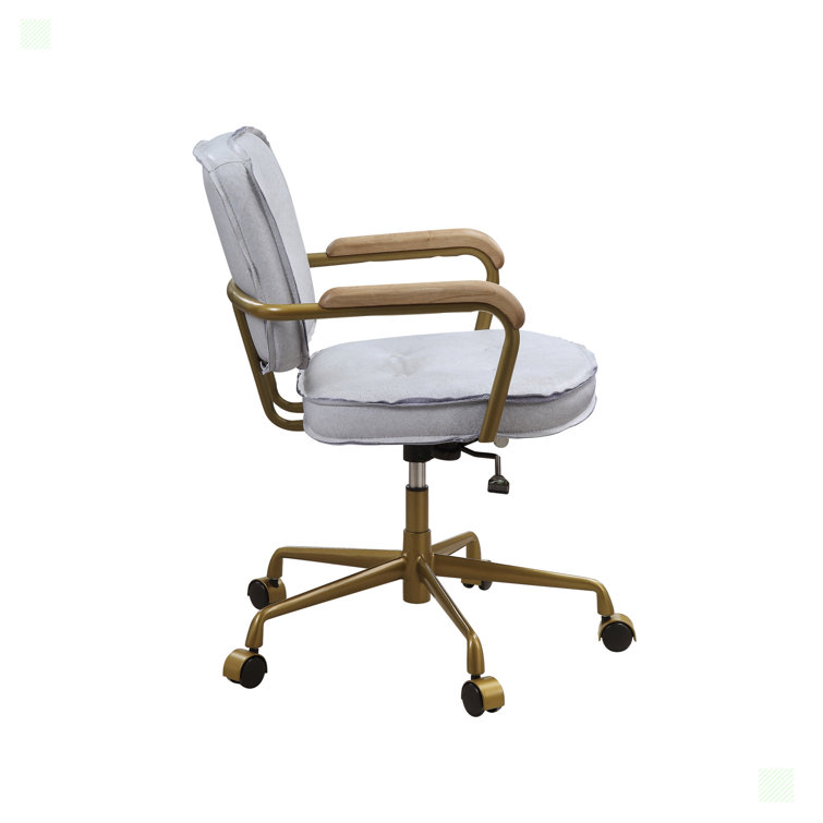 Vintage White Top Grain Leather Swivel Office Chair