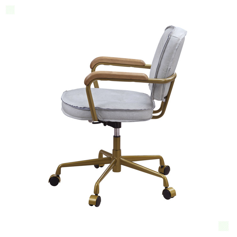 Vintage White Top Grain Leather Swivel Office Chair
