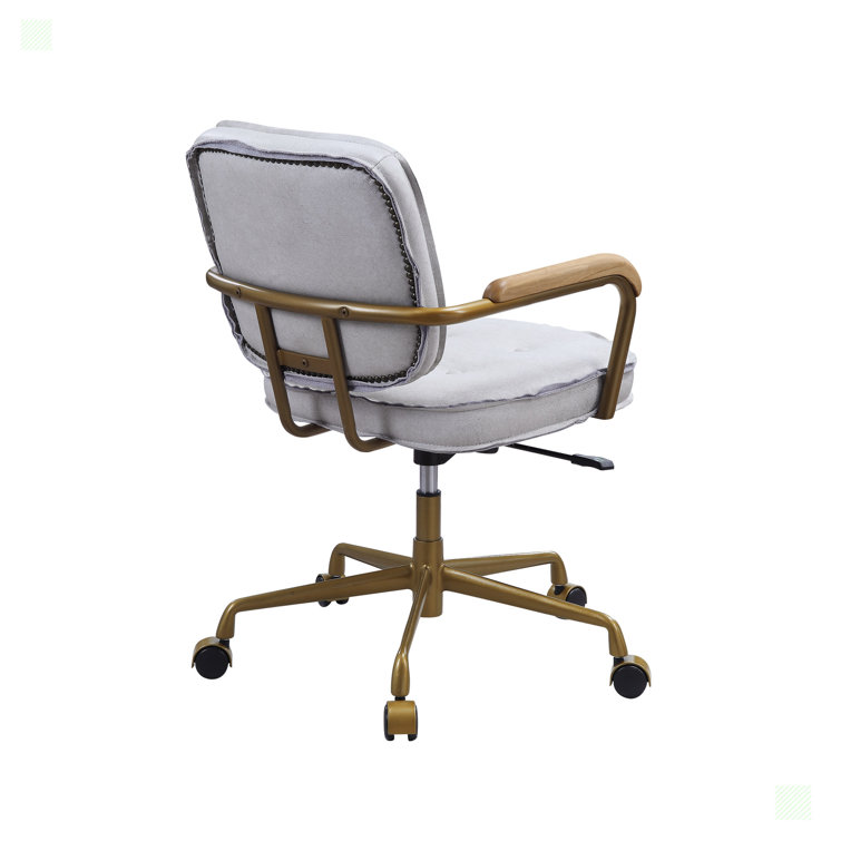 Vintage White Top Grain Leather Swivel Office Chair