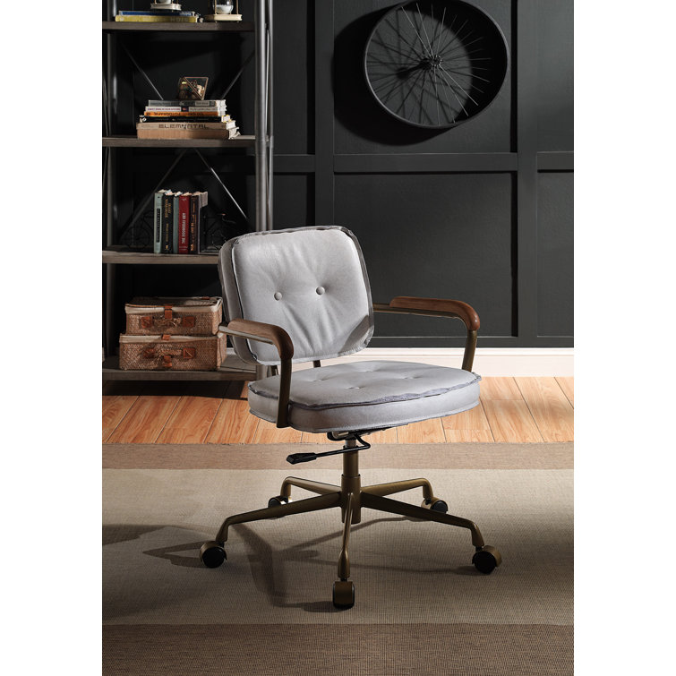Vintage White Top Grain Leather Swivel Office Chair