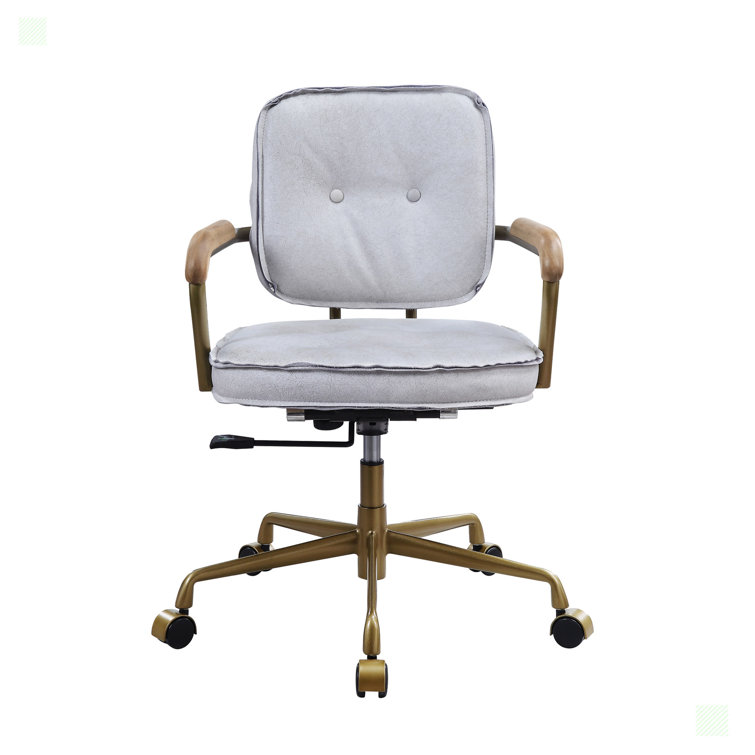 Vintage White Top Grain Leather Swivel Office Chair