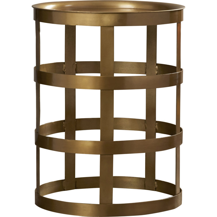 Petite Round Gold Iron Industrial Accent Table