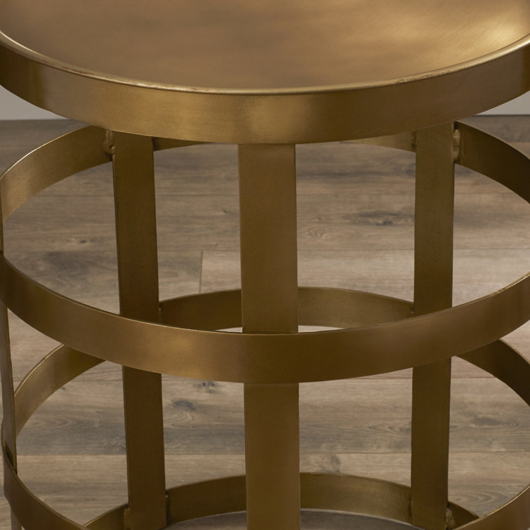 Petite Round Gold Iron Industrial Accent Table