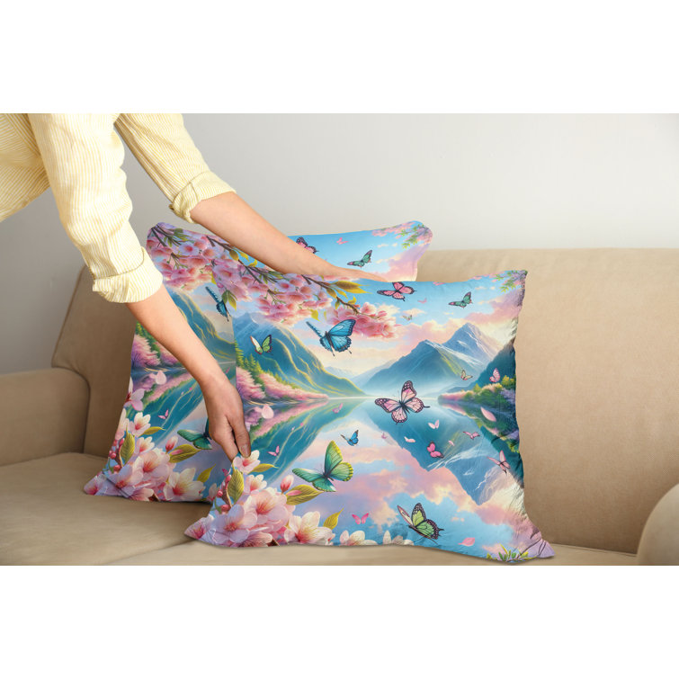 16" Pink and Blue Reversible Microfiber Throw Pillow Covers
