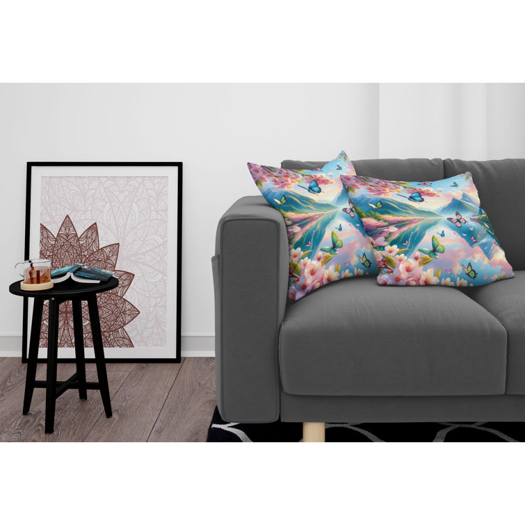16" Pink and Blue Reversible Microfiber Throw Pillow Covers