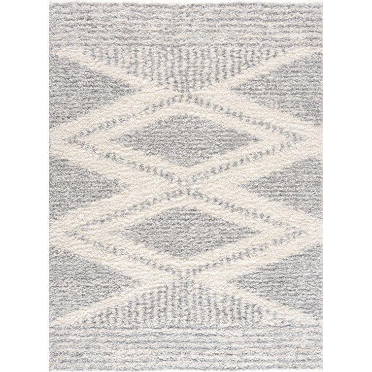 Gray and Cream Geometric Shag Area Rug 6'7" x 9'