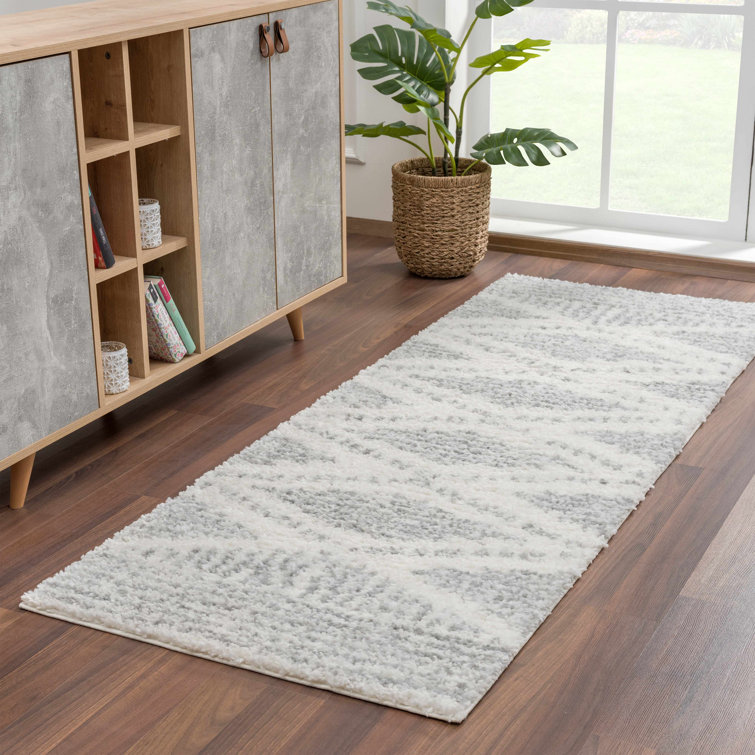Gray and Cream Shaggy Runner Rug with Plush Pile