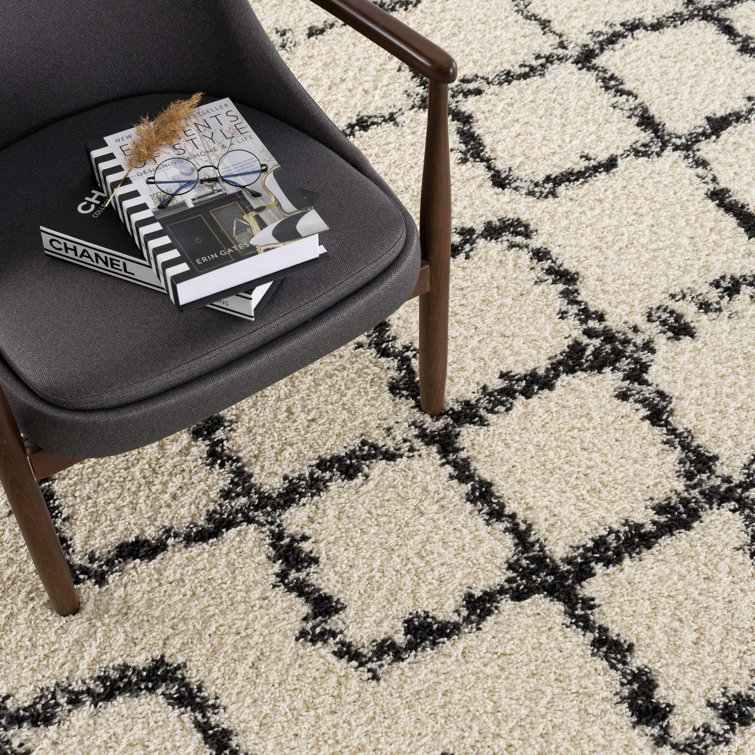 Beige and Black Braided Shag Rectangular Area Rug 5' x 7'