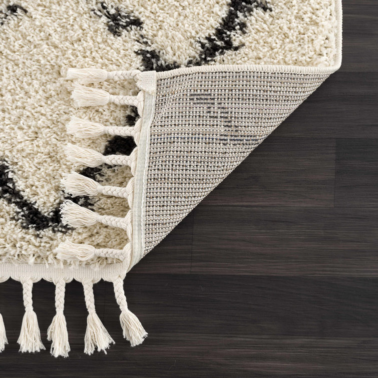Beige and Black Braided Shag Rectangular Area Rug 5' x 7'