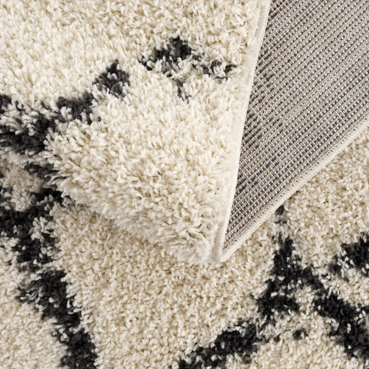 Beige and Black Braided Shag Rectangular Area Rug 5' x 7'