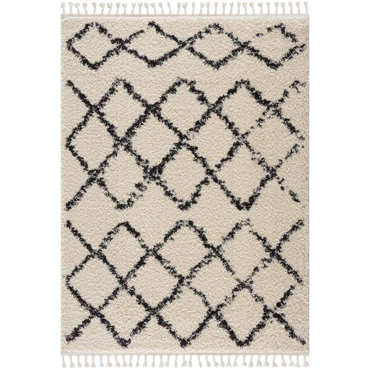 Beige and Black Braided Shag Rectangular Area Rug 5' x 7'