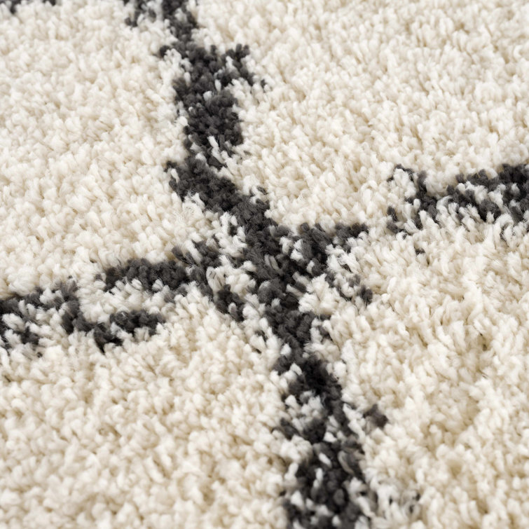 Beige and Black Braided Shag Rectangular Area Rug 5' x 7'