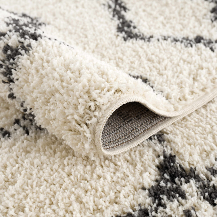 Beige and Black Braided Shag Rectangular Area Rug 5' x 7'