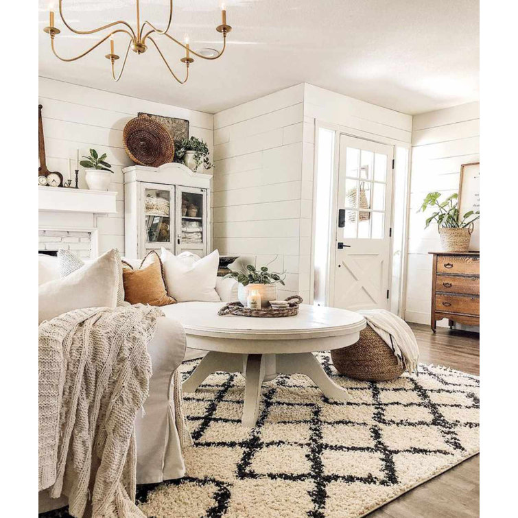 Beige and Black Braided Shag Rectangular Area Rug 5' x 7'