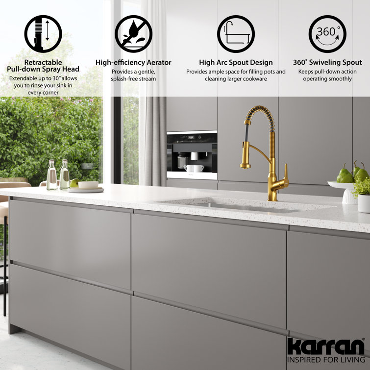 Gold Brass Single Handle Pull-Down Sprayer Kitchen Faucet