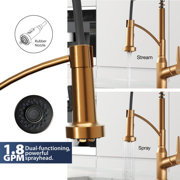 Brushed Copper Pull-Down Kitchen Faucet with Brass Construction