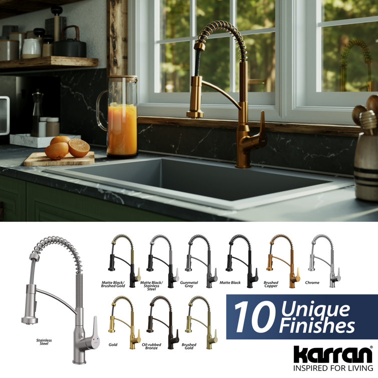 Brushed Copper Pull-Down Kitchen Faucet with Brass Construction