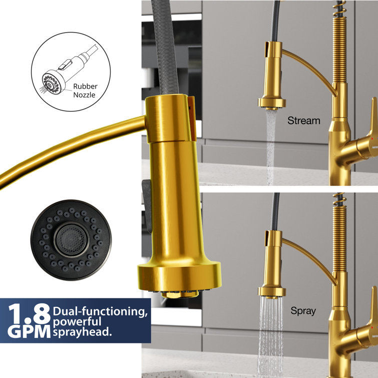 Gold Brass Single Handle Pull-Down Sprayer Kitchen Faucet