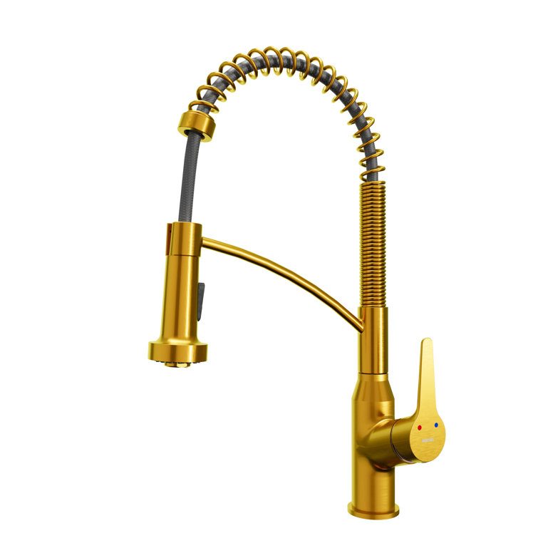 Gold Brass Single Handle Pull-Down Sprayer Kitchen Faucet