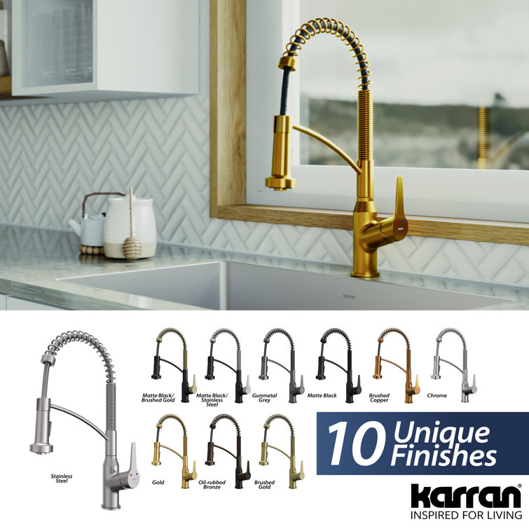 Gold Brass Single Handle Pull-Down Sprayer Kitchen Faucet