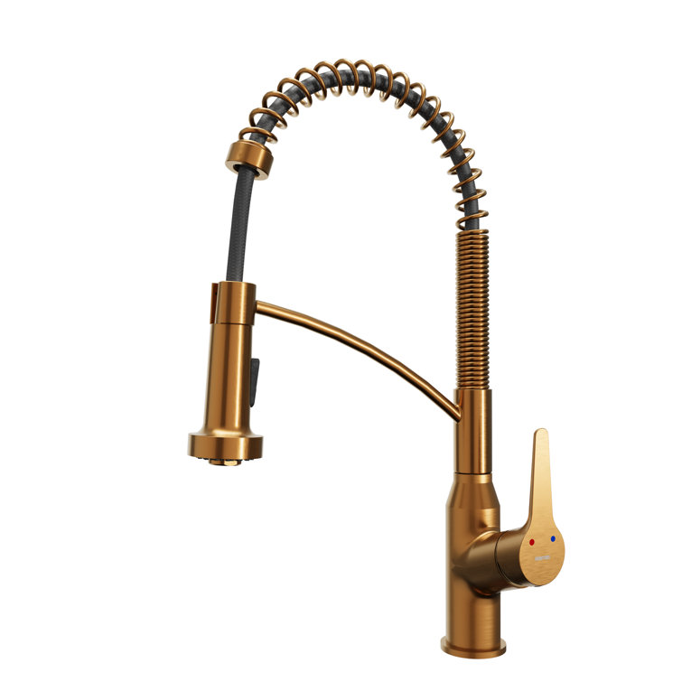 Brushed Copper Pull-Down Kitchen Faucet with Brass Construction