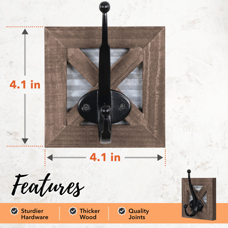 Rustic Brown Wood and Metal Wall Mounted Towel Hooks