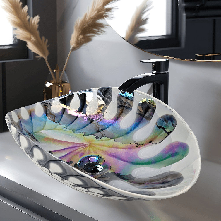 Murano 18.5'' Spira Luxe Pearl White Glass Oval Bathroom Sink