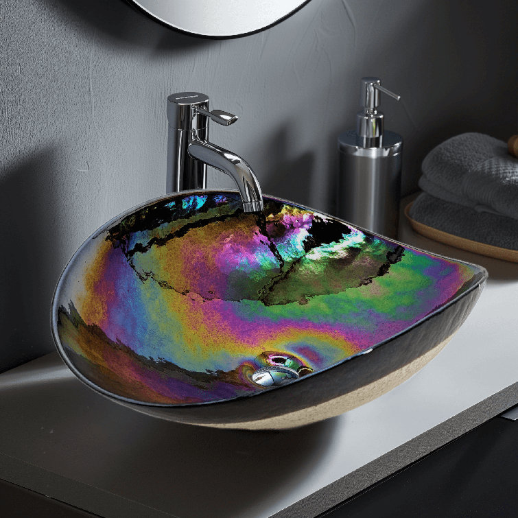 Chestnut Brown Murano Glass Oval Above-Counter Bathroom Sink