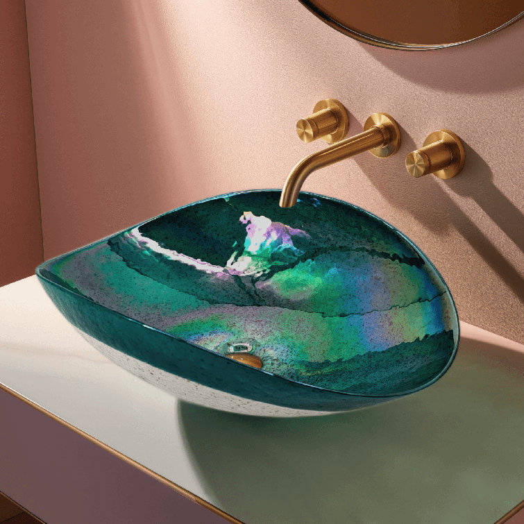 Seafoam Green Glass Oval Vessel Bathroom Sink