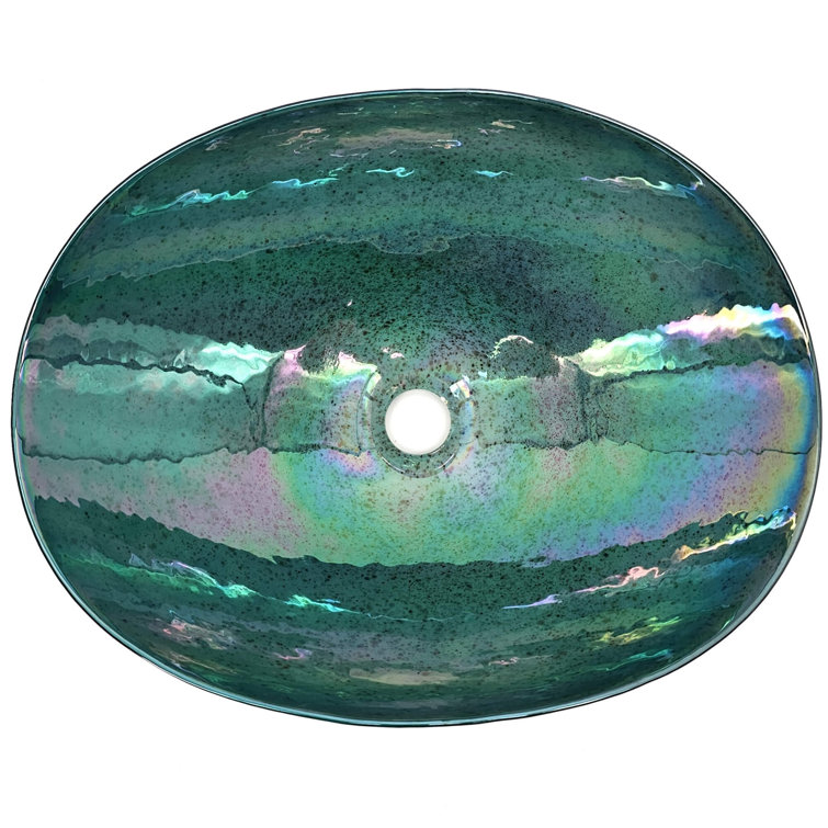 Seafoam Green Glass Oval Vessel Bathroom Sink