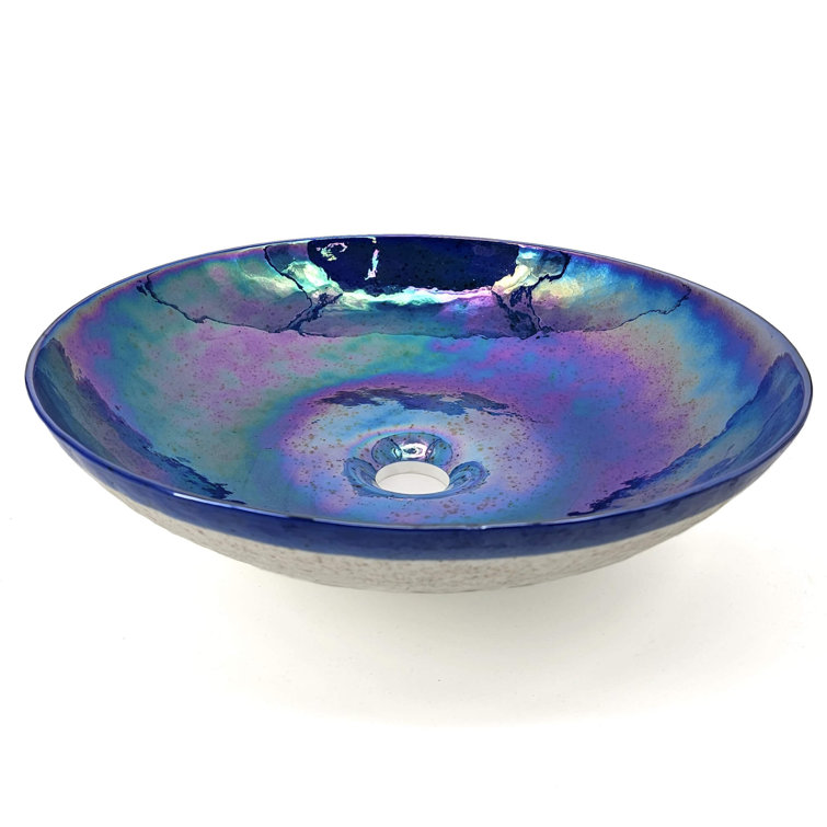 Celestial Blue Round Murano Glass Vessel Bathroom Sink