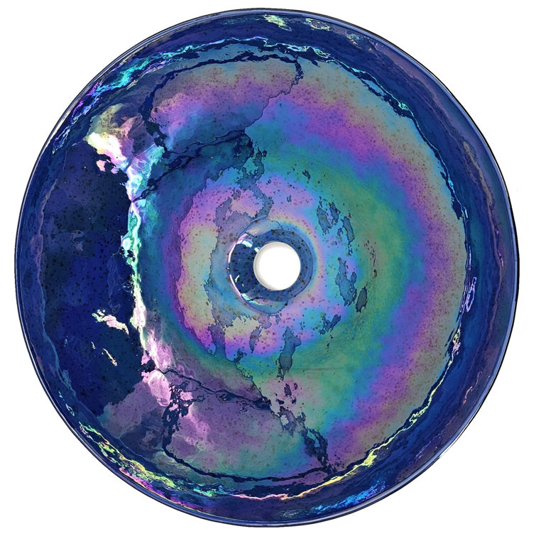 Celestial Blue Round Murano Glass Vessel Bathroom Sink