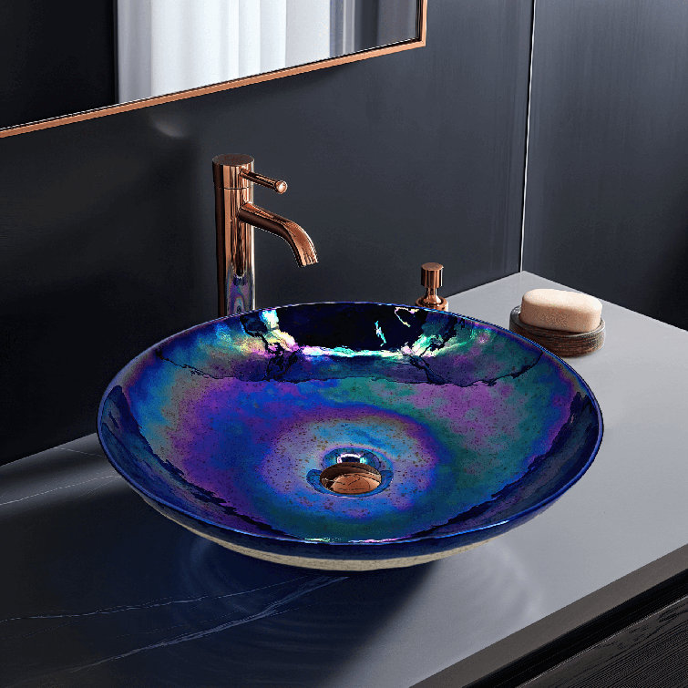 Celestial Blue Round Murano Glass Vessel Bathroom Sink