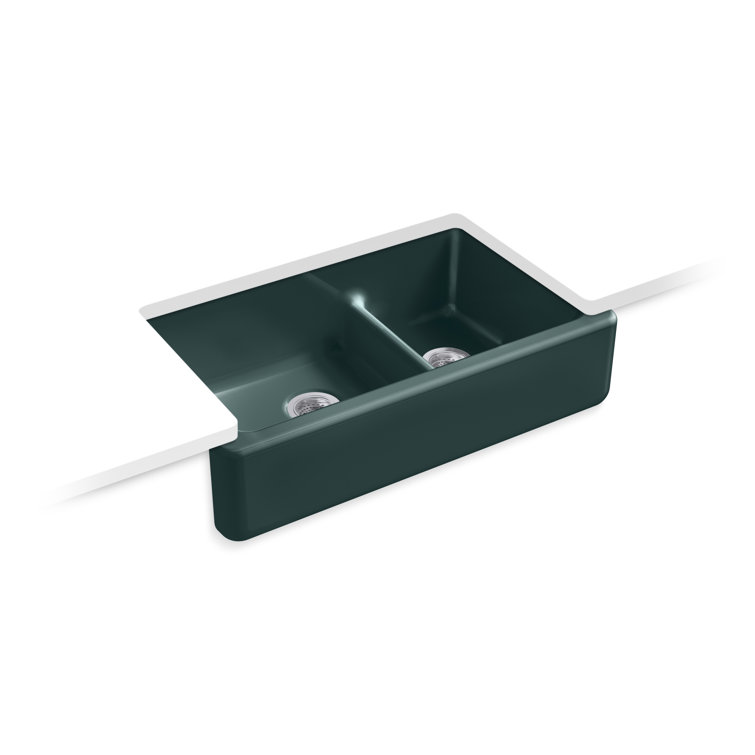 Teal Cast Iron Double Basin Farmhouse Kitchen Sink