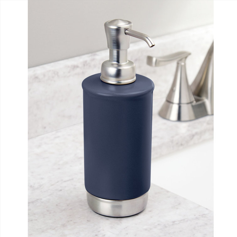 Matte Navy Ceramic and Brushed Nickel Cylindrical Soap Dispenser