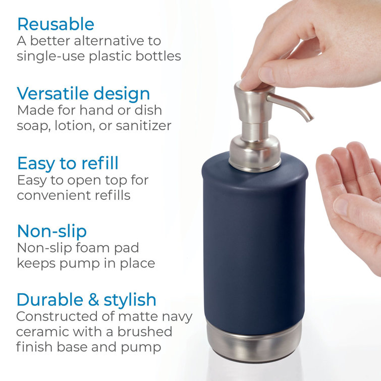Matte Navy Ceramic and Brushed Nickel Cylindrical Soap Dispenser