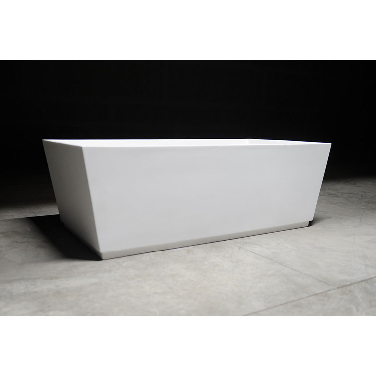 Matte White Acrylic Freestanding Rectangular Soaking Bathtub