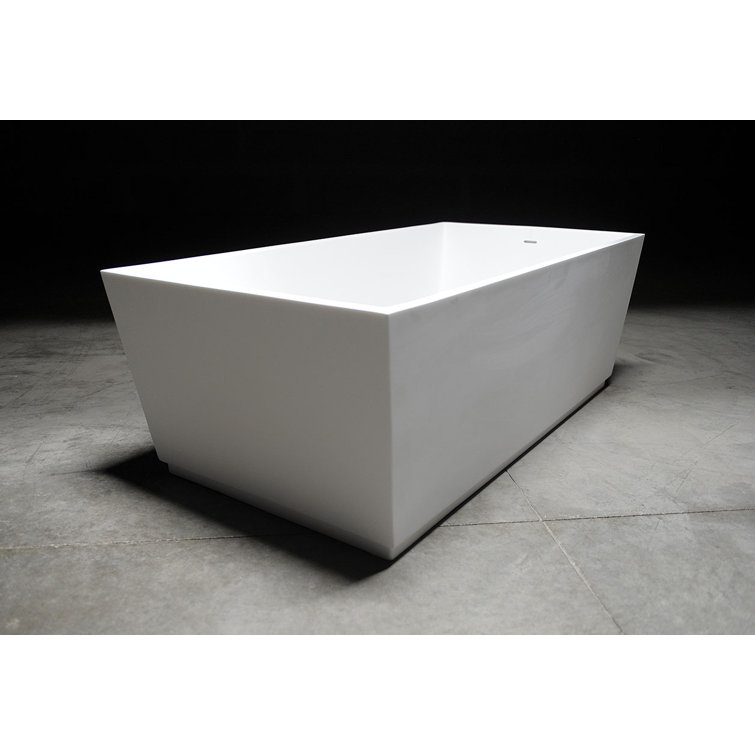 Matte White Acrylic Freestanding Rectangular Soaking Bathtub