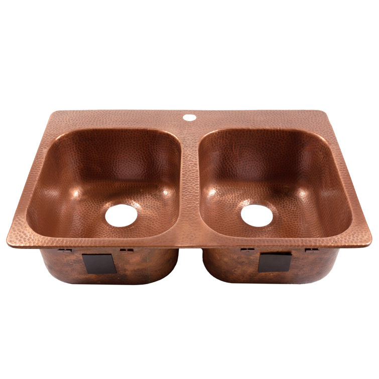 Santi Copper 33" Double Bowl Drop-In Kitchen Sink
