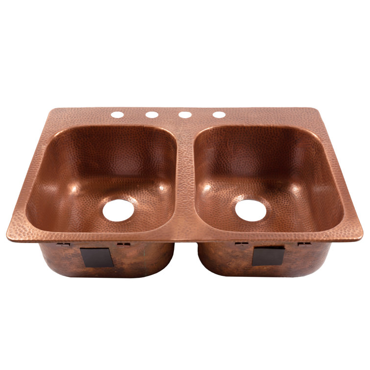 Handcrafted Copper Double Bowl Farmhouse Kitchen Sink