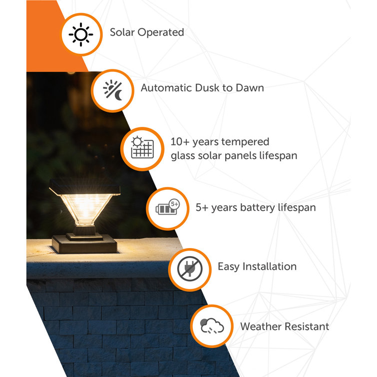 Black Solar LED Dusk to Dawn Post Cap Lights Multipack