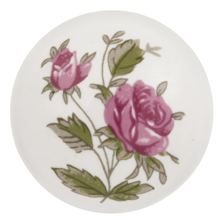 Traditional White and Pink Porcelain Round Cabinet Knob
