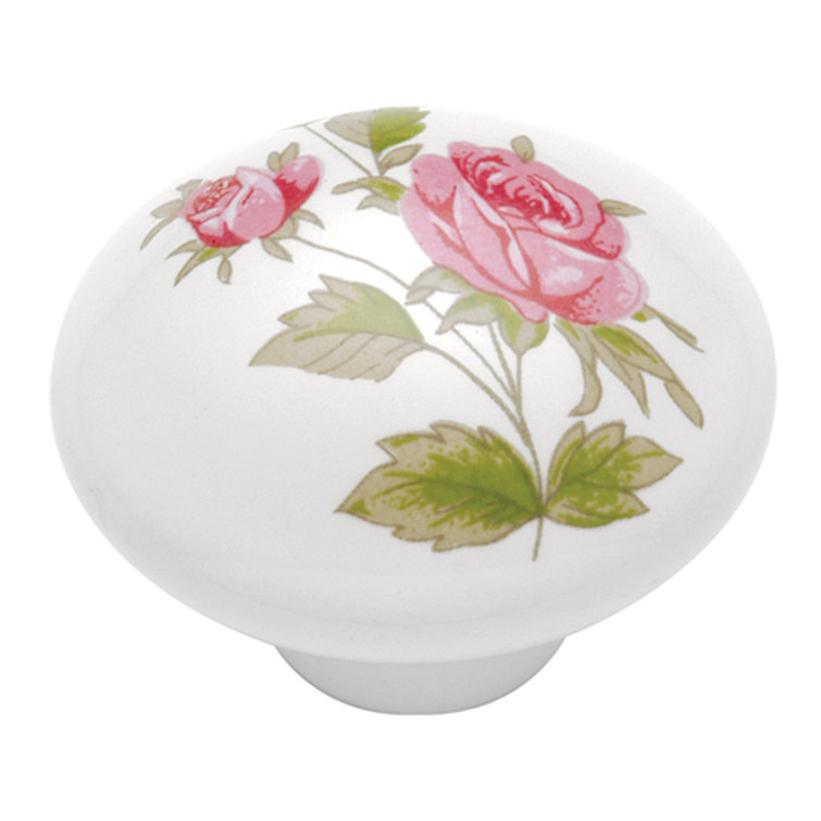 Traditional White and Pink Porcelain Round Cabinet Knob