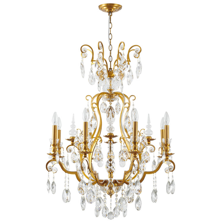Antique Brass and Crystal 9-Light Empire Chandelier