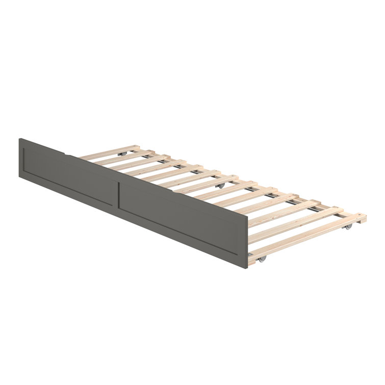 Gray Rubberwood Twin XL Rollaway Trundle Bed Frame with Slats