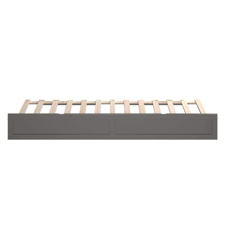Gray Rubberwood Twin XL Rollaway Trundle Bed Frame with Slats