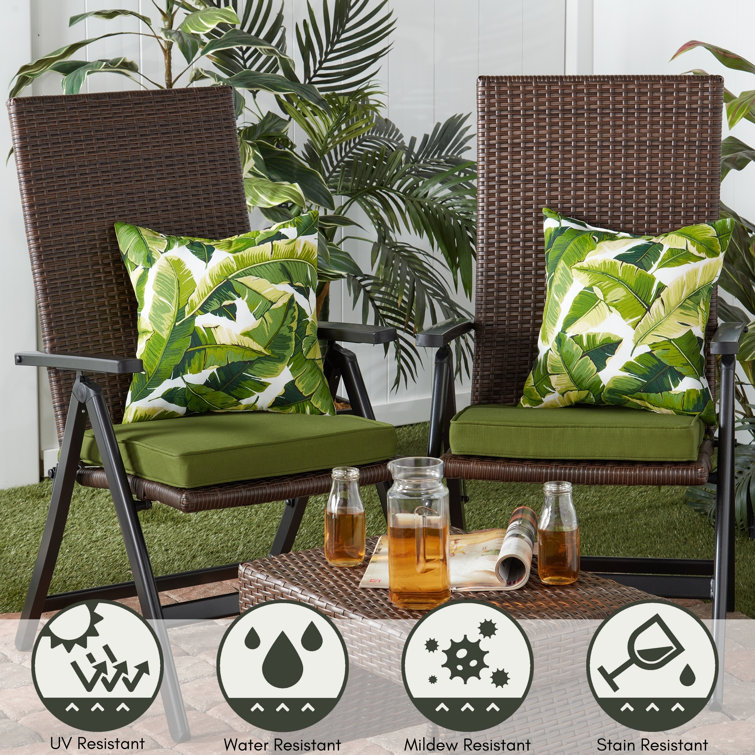 Palm Leaves White 17" Square Outdoor Throw Pillow Set