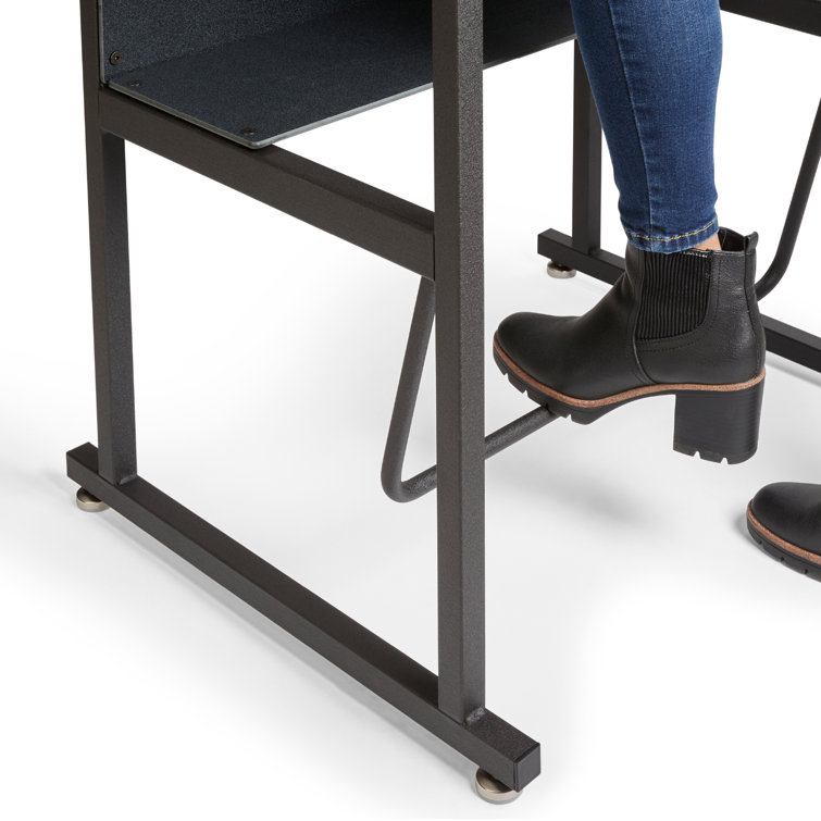 Adjustable Black Metal Writing Desk with Swinging Footrest and Storage Shelf