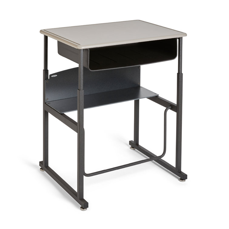 Adjustable Black Metal Writing Desk with Swinging Footrest and Storage Shelf